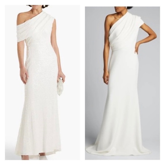 BADGLEY MISCHKA Asymmetric One Shoulder Formal Bridal Gown White Size 6 NWT - Picture 1 of 10